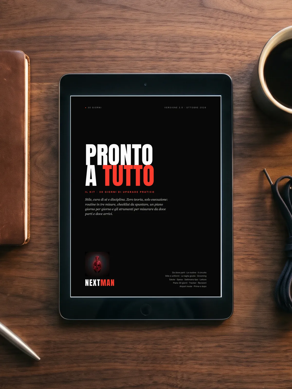 Il Kit «Pronto a tutto» aperto su un tablet, su una scrivania